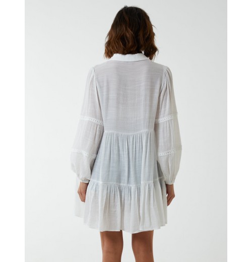 Crochet Insert Oversized Shirt Dress Crochet Insert Oversized Shirt Dress