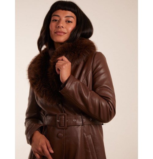 Longline Leather Look Faux Fur Coat Longline Leather Look Faux Fur Coat